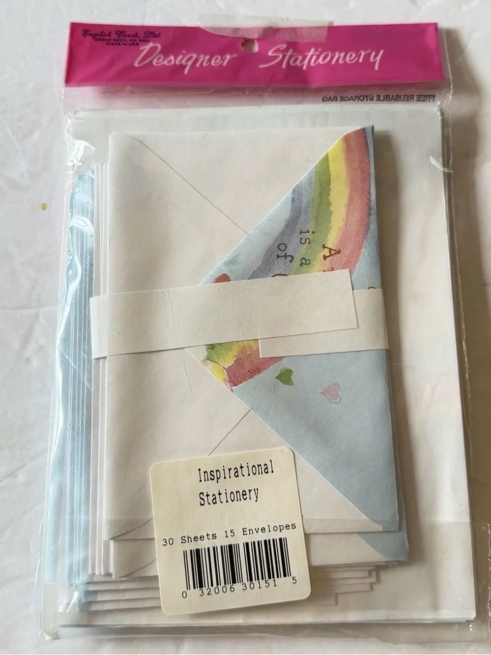 Vintage English Cards Ltd Sealed Stationary Rainbow‎ Sign 30 Sheets 15 Envelopes